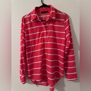 Apt. 9 Coral-Red & White Striped Button Pullover Top